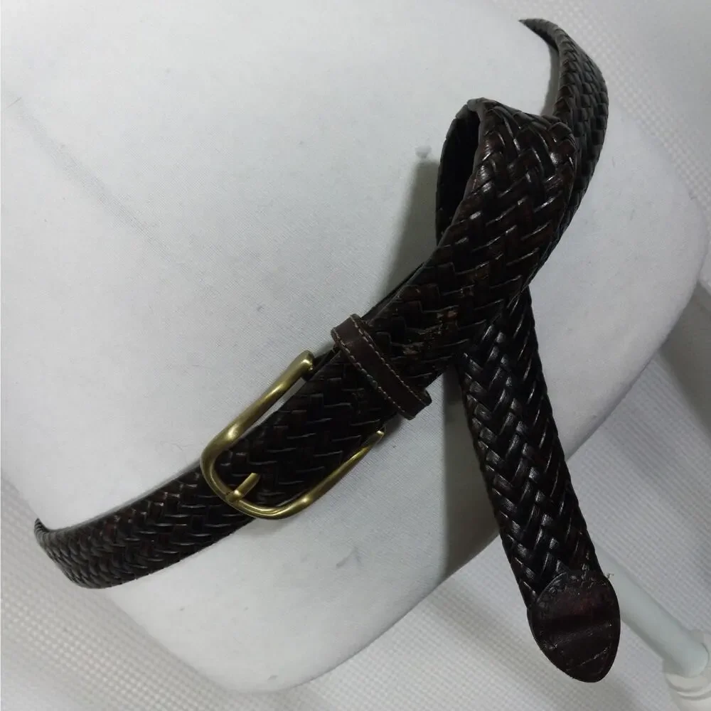 PERRY ELLIS PORTFOLIO! ESPRESSO BROWN GENUINE LEATHER BRAIDED BELT, ARGENTINA!